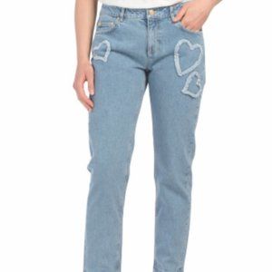 Escada Sport Sexy Boyfriend Jeans Frayed Hem Heart Patch Size 36 US 6